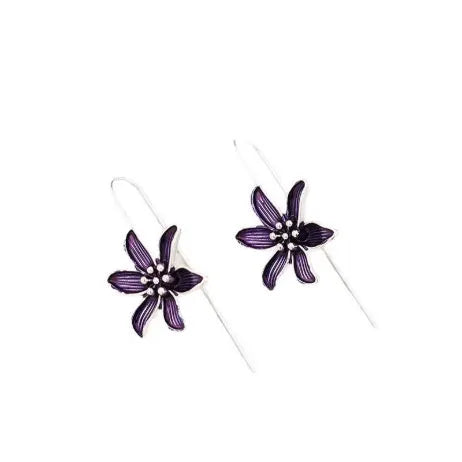 Purple flower-shaped alloy stud earrings with retro design and nickel-free posts