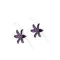 Purple flower-shaped alloy stud earrings with retro design and nickel-free posts