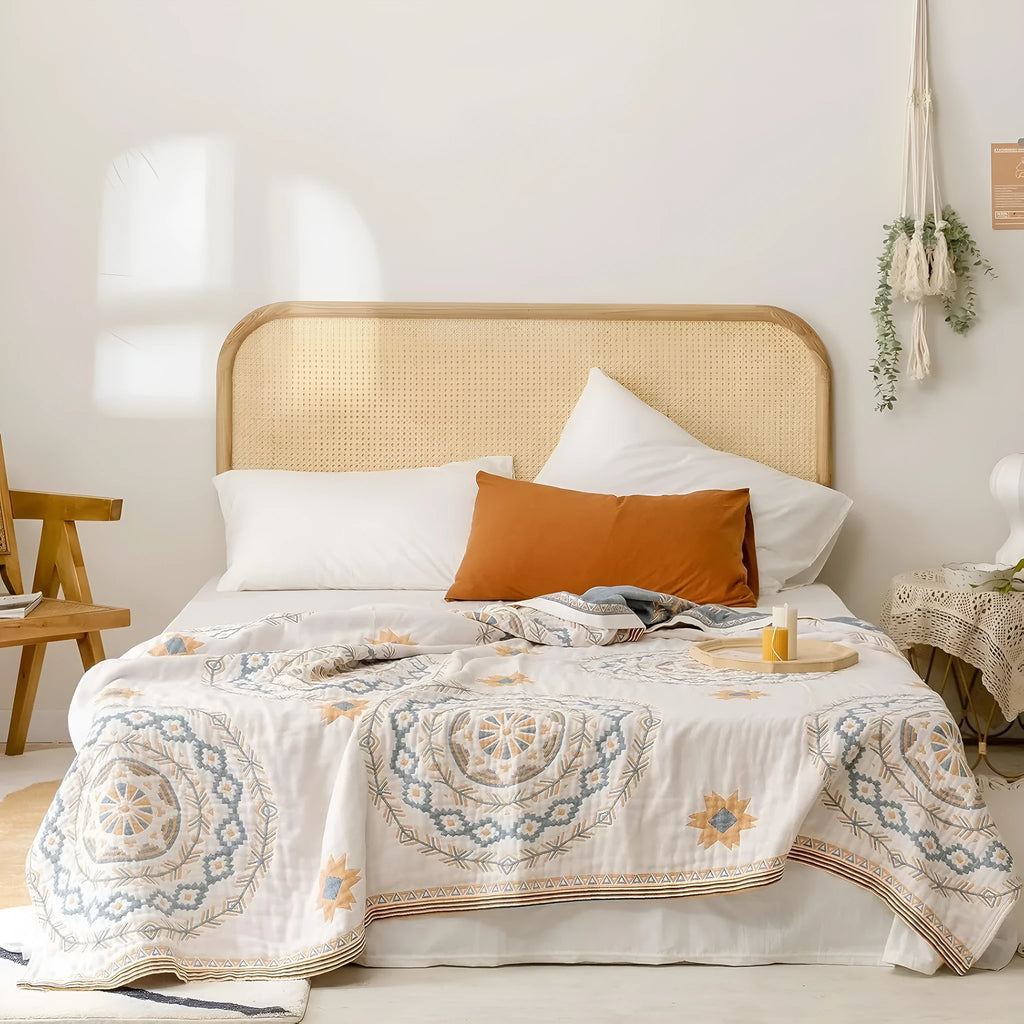 Cotton towel blanket with geometric pattern in modern simplicity style