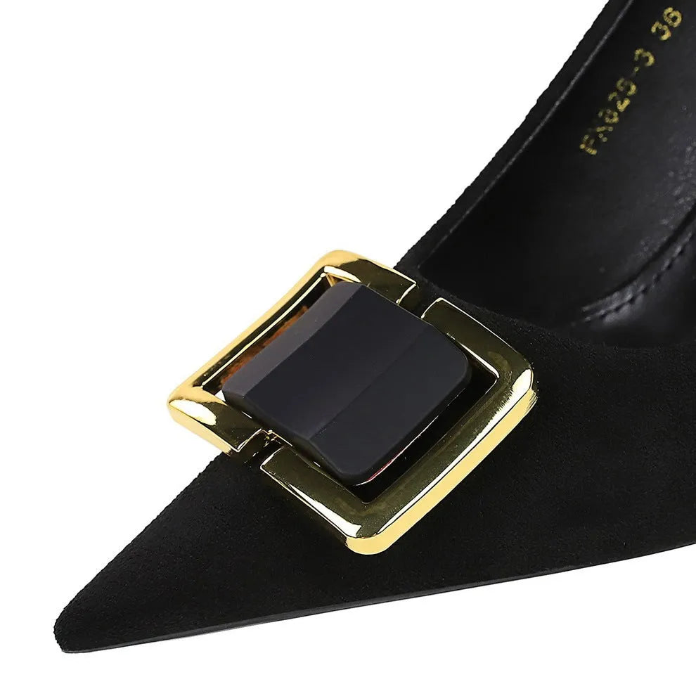 Black suede women's stiletto high heels with 9cm heel and pointed toe