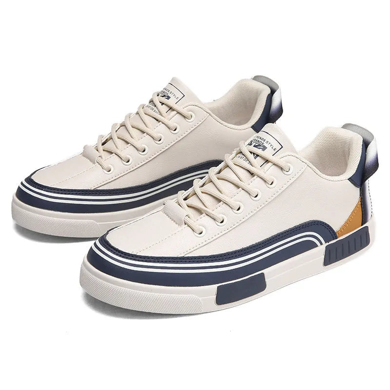 Men's breathable canvas shoes in Milan white and green with flat heel and round toe design