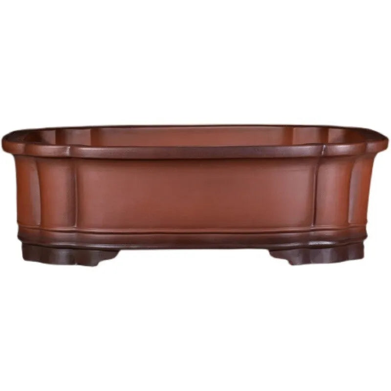 Antique Chinese style purple clay rectangular flowerpot with jade belt crabapple pattern decoration