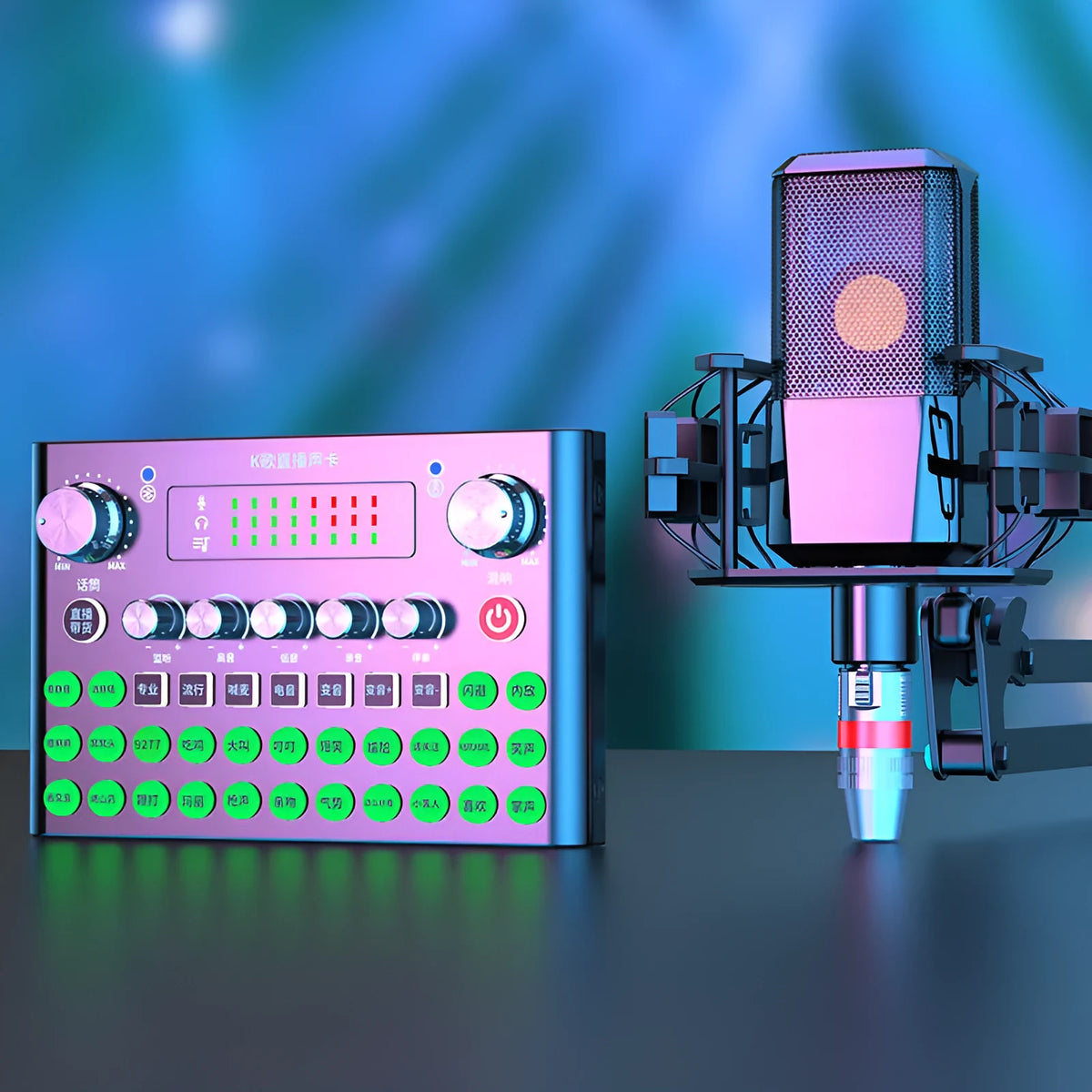 F007plus live broadcast sound card with condenser microphone for mobile and computer streaming