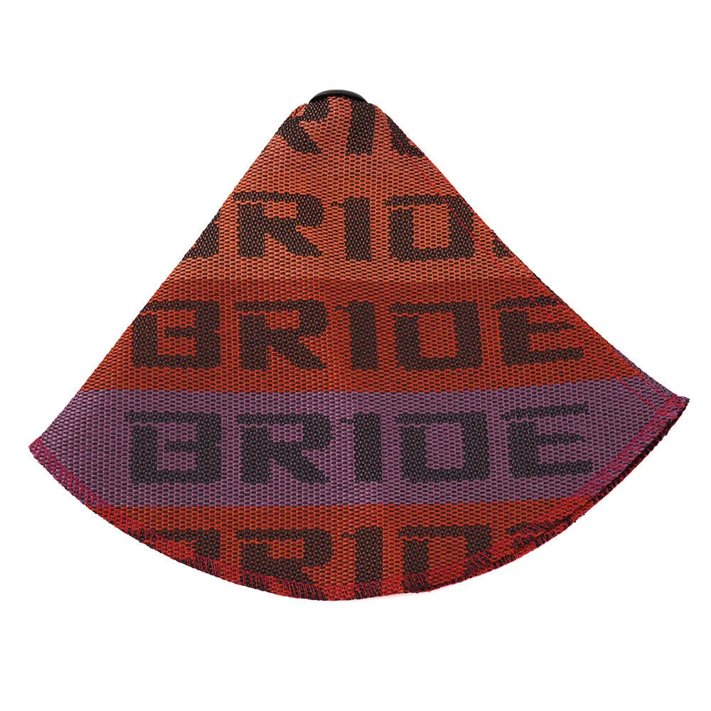 Canvas dust cover for a racing bucket seat showing Bride flag graphic