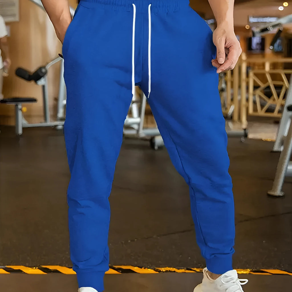 Men's linen-style leisure trousers with elastic lace waist in loose fit