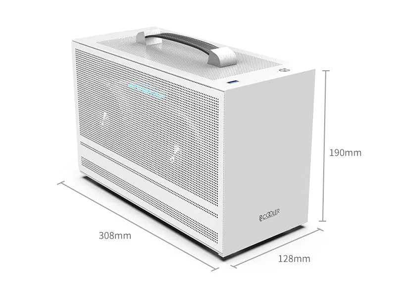 Hummingbird PRO ITX desktop computer case in titanium gray or white with tinned steel construction