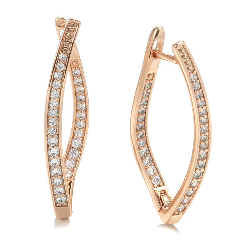 Geometric zircon drop earrings in H0493 colour with copper construction showing structured design lines