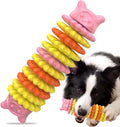 Blue natural rubber caterpillar-shaped dog chew toy on a white background.