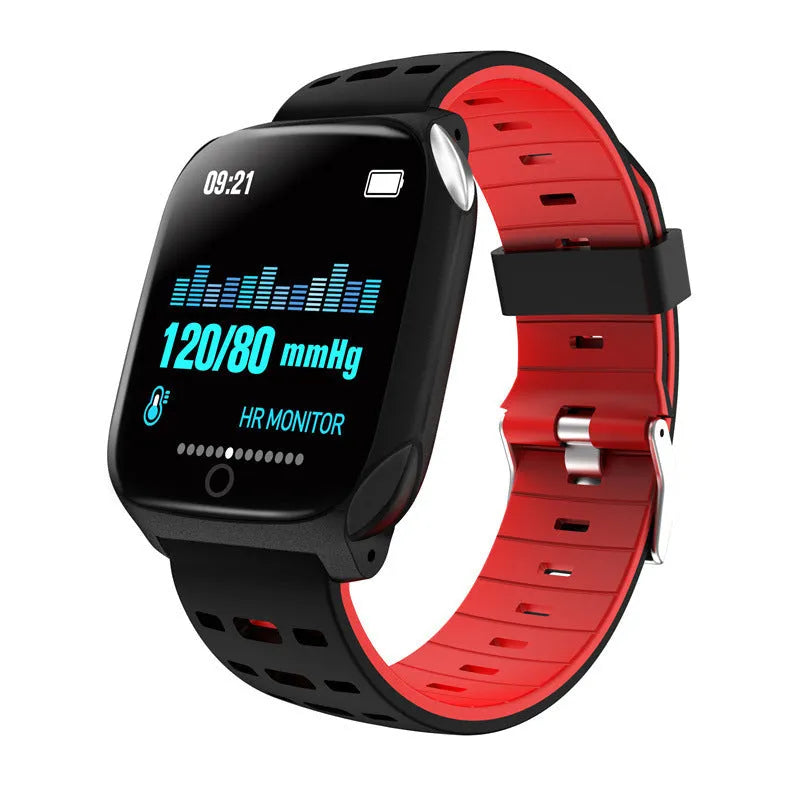 F16 Smart Watch with ECG monitor showing black grey silicone wristband and 43mm display