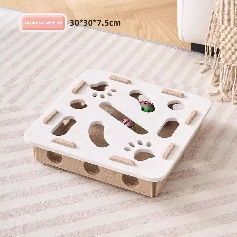 Green brown felt cat scratching box with hole design for cats to scratch