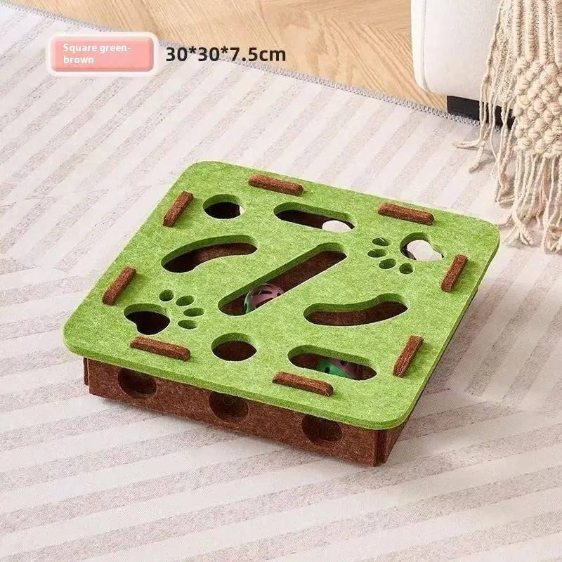 Green brown felt cat scratching box with hole design for cats to scratch