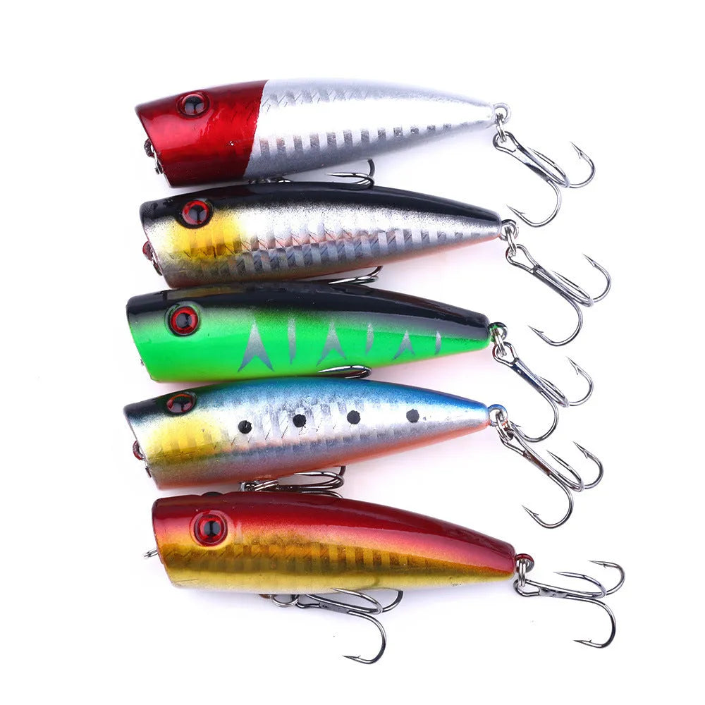 Five 7cm 9g ABS plastic freshwater fishing lures with size 6 hooks