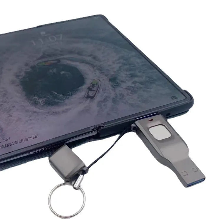 Black fingerprint encrypted USB flash drive with USB 3.0 and Type-C interfaces