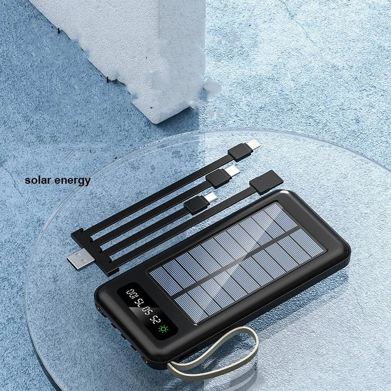 Solar power bank portable charger in black or white with built-in solar panel and high 20000mAh or 30000mAh capacity