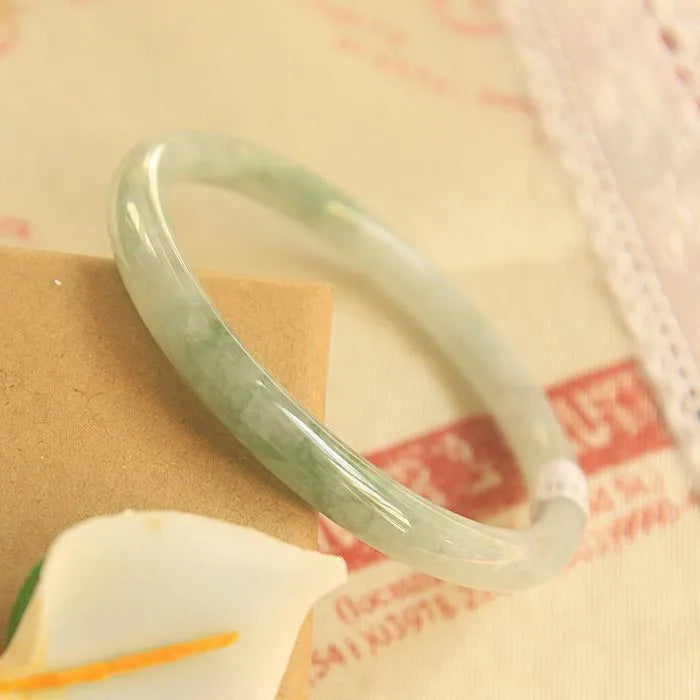Green jade waxy geometric bracelet with 10mm width and Chinese style design