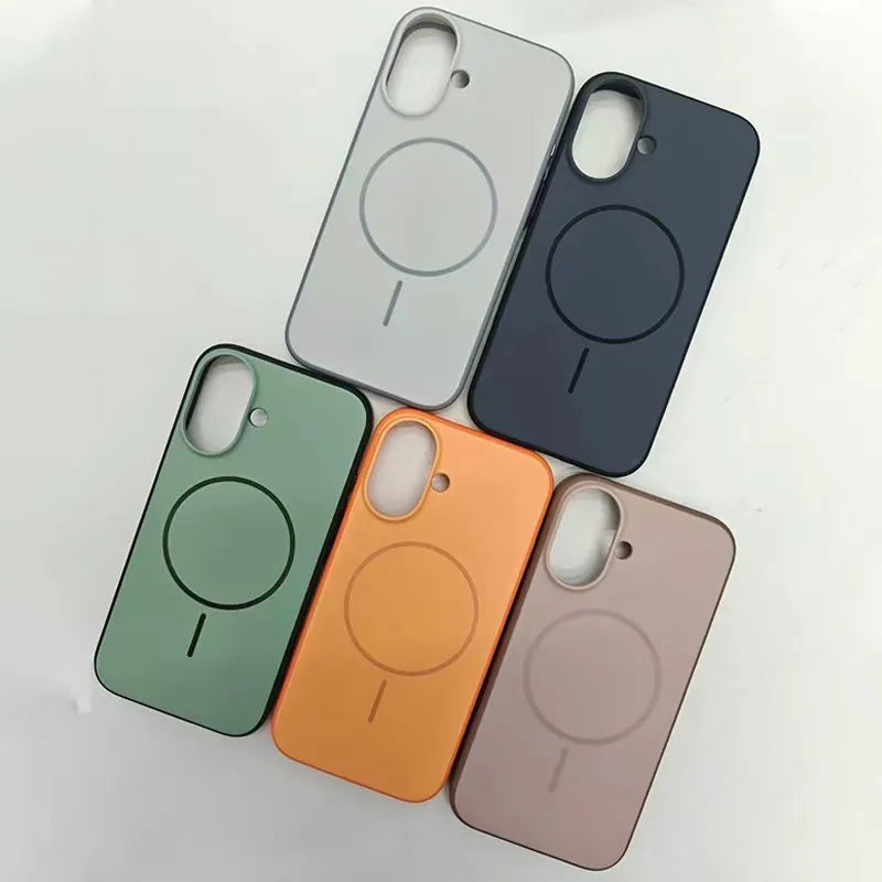 Blue frosted magnetic iPhone case with a dedicated AI photography button on the side.