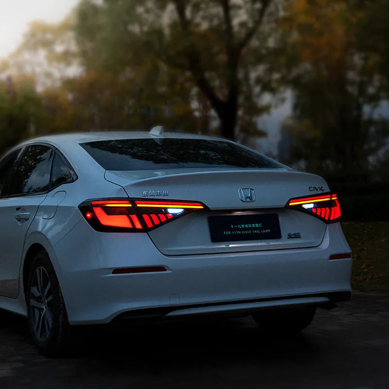 11th generation Honda Civic LED taillight assembly set showing black and red colour option with integrated lighting functions