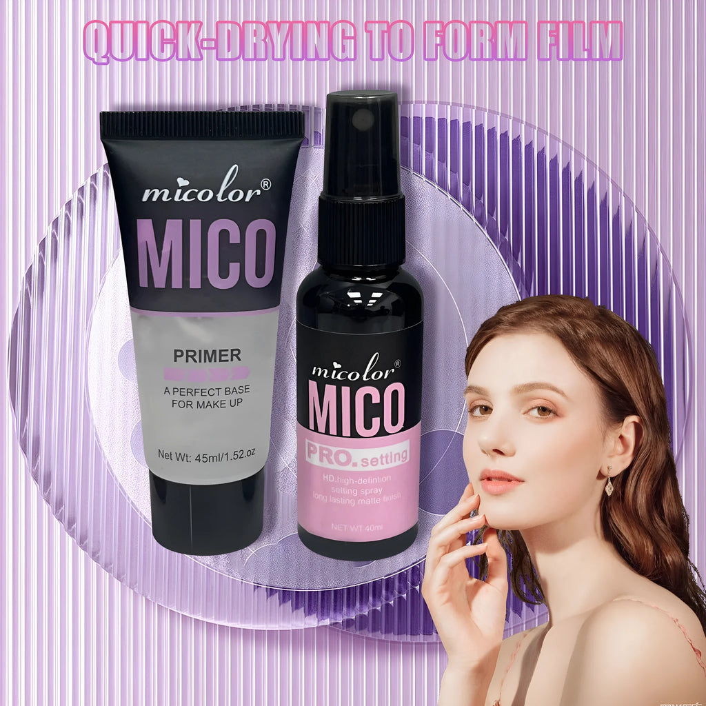 Makeup primer and finishing spray two-in-one product with 45ml and 40ml bottles