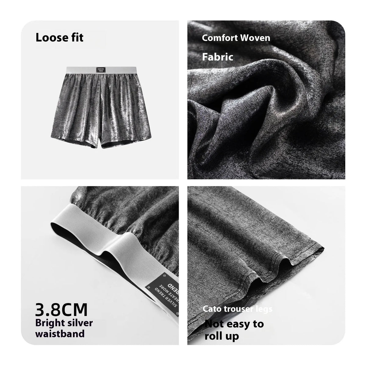Galaxy Reflective woven polyester sports underwear in star silver colour with mid waist design