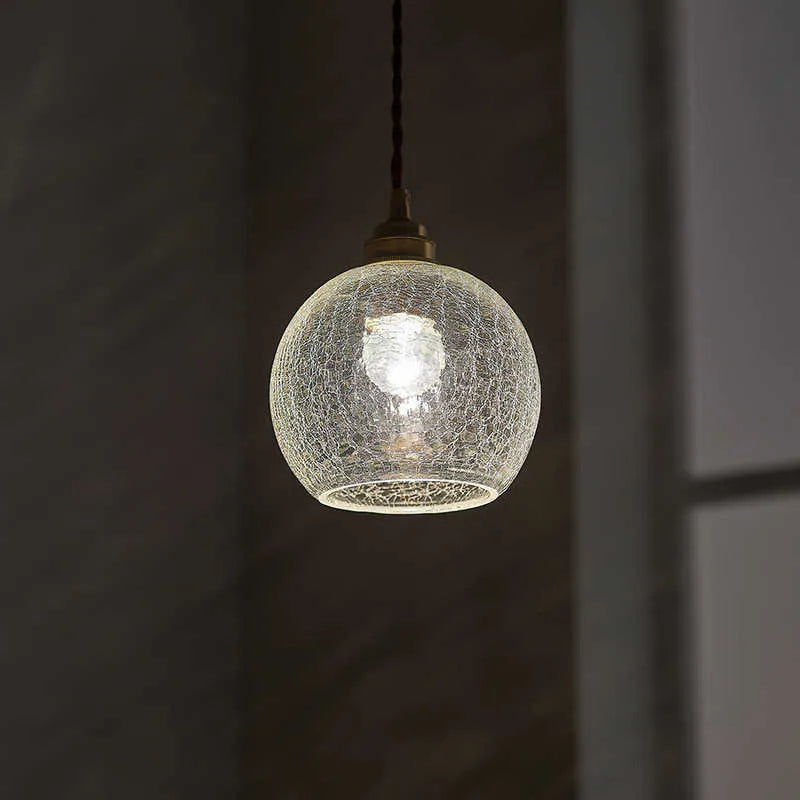 Copper and glass ball chandelier ceiling light with spherical shade