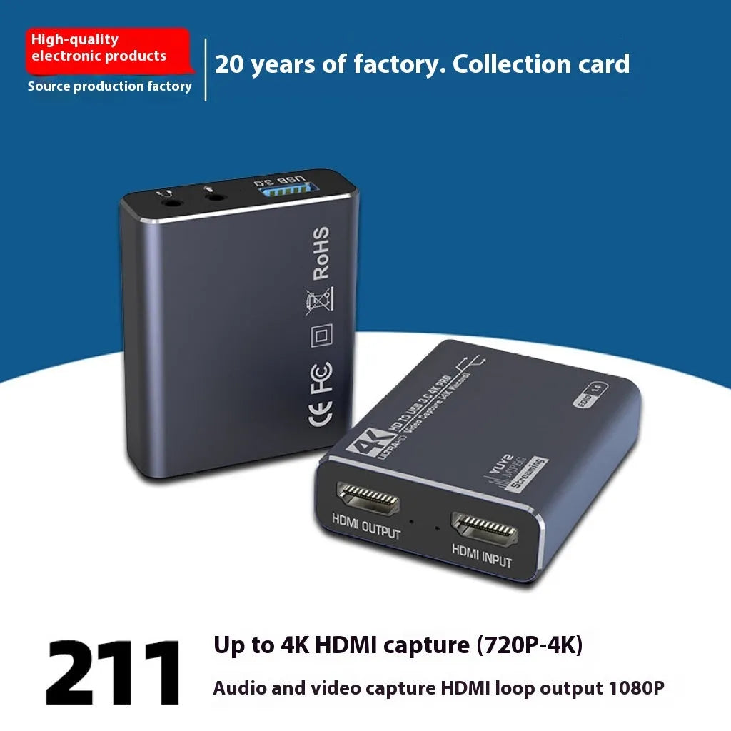 Black 4K gaming set-top box for recording audio and video from games consoles and computers.