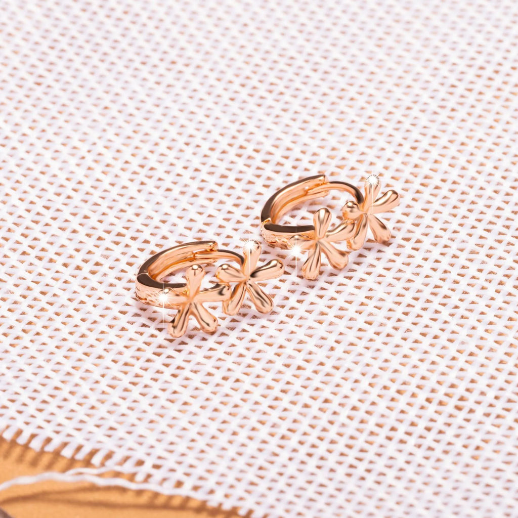 Rose gold electroplated earrings with circular waterdrop flower shape for women