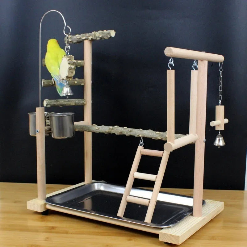 Pepper wood parrot stand with tiger skin peony bird toy and sub-stand pole