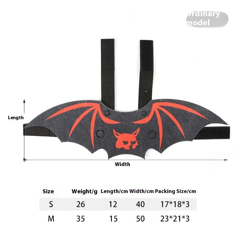 Halloween batwing cloak costume for a cat, made from black and orange felt.
