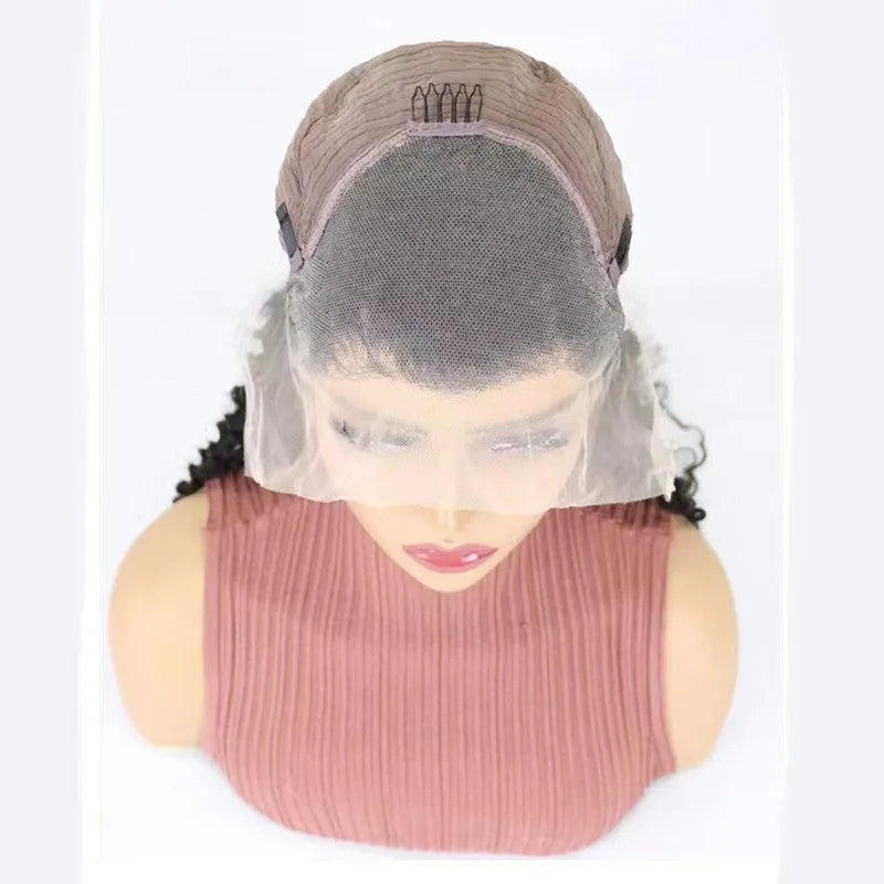 Simple solid colour human hair half lace front wig on display showing natural hairline