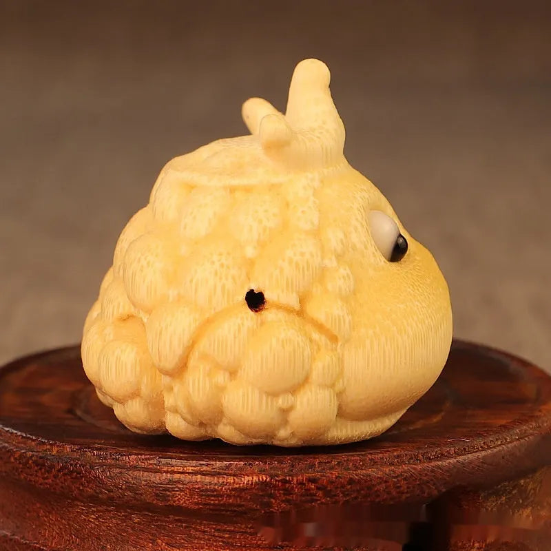 Solid bamboo carving crown princess toad ornament with handcrafted details