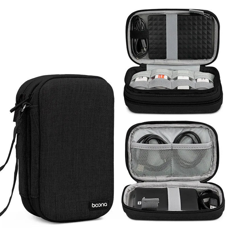 Black and grey Oxford cloth protective covers for 2.5-inch portable hard drives.