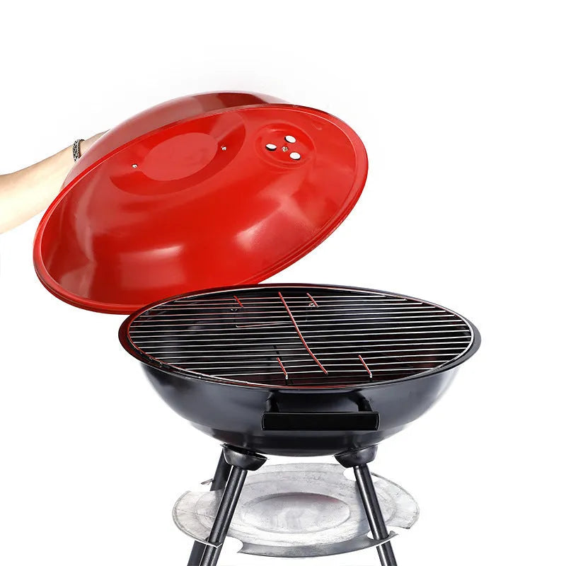 Portable 14-inch iron barbecue grill with minimalist apple stove design