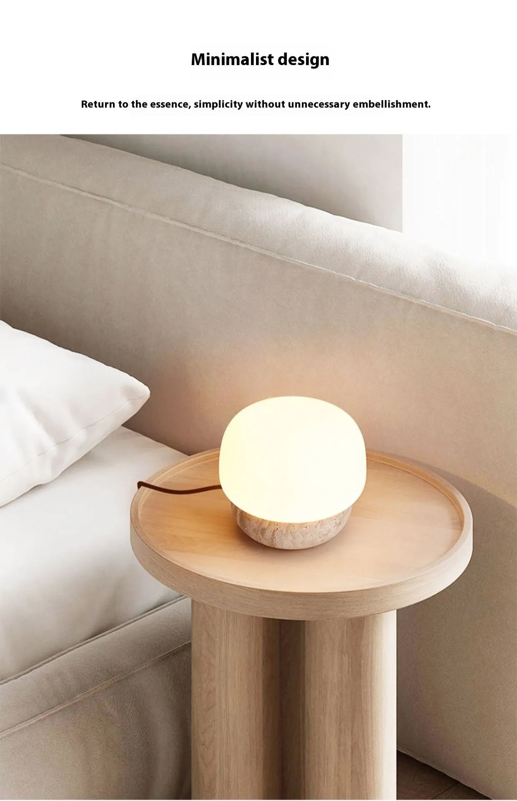 Cream coloured retro bedside lamp with button switch measuring 18cm by 17cm