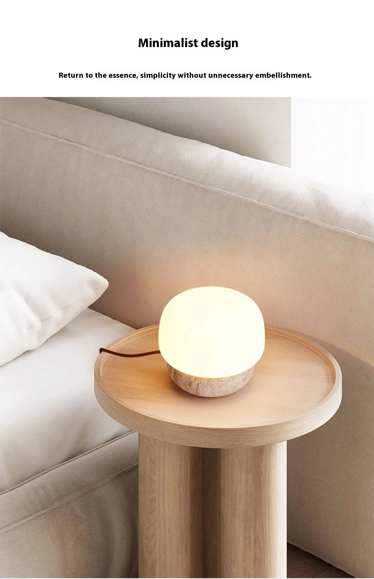 Cream coloured retro bedside lamp with button switch measuring 18cm by 17cm