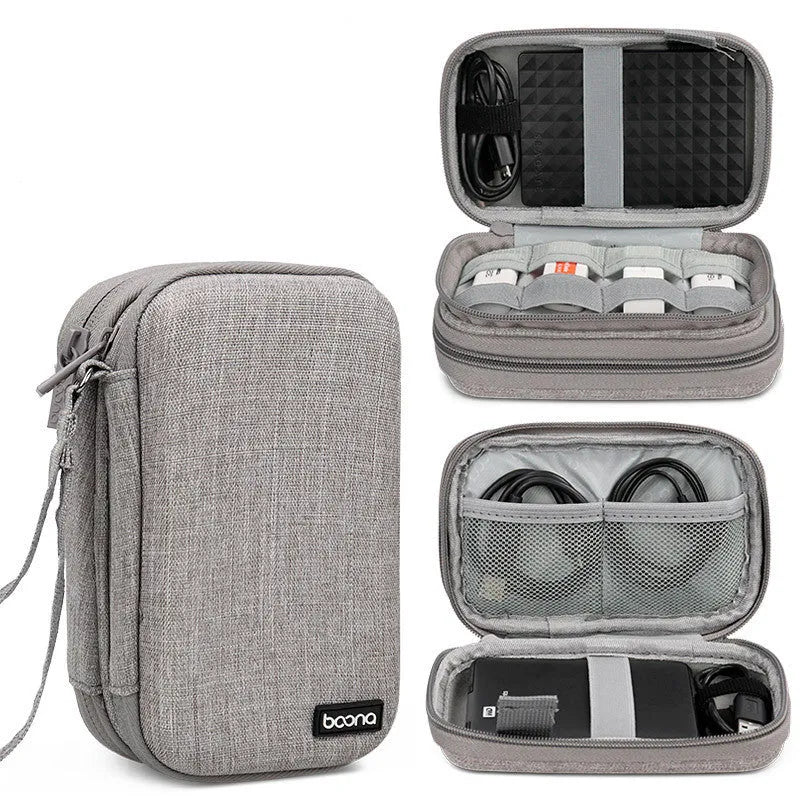 Black and grey Oxford cloth protective covers for 2.5-inch portable hard drives.