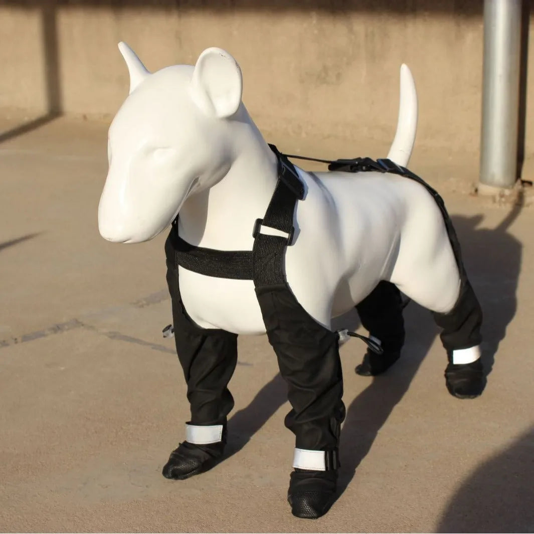 Black waterproof non-slip dog shoes made from polyester fabric