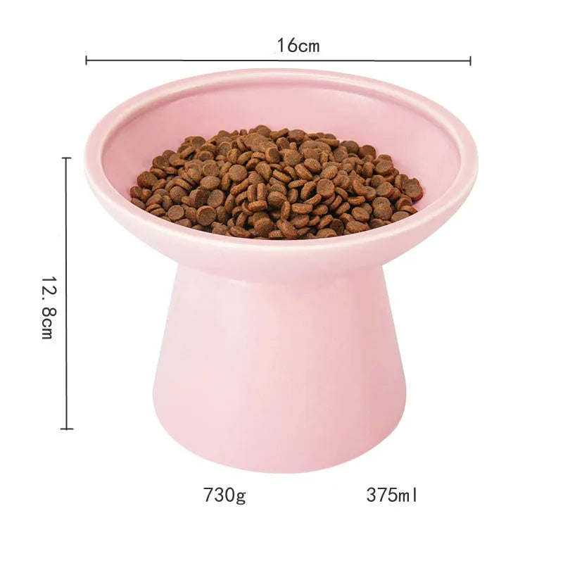 Ceramic elevated cat food bowl with wide shallow 16cm design in blue colour