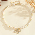 French romantic flower necklace with white fabric rose and gold-tone 42cm adjustable chain