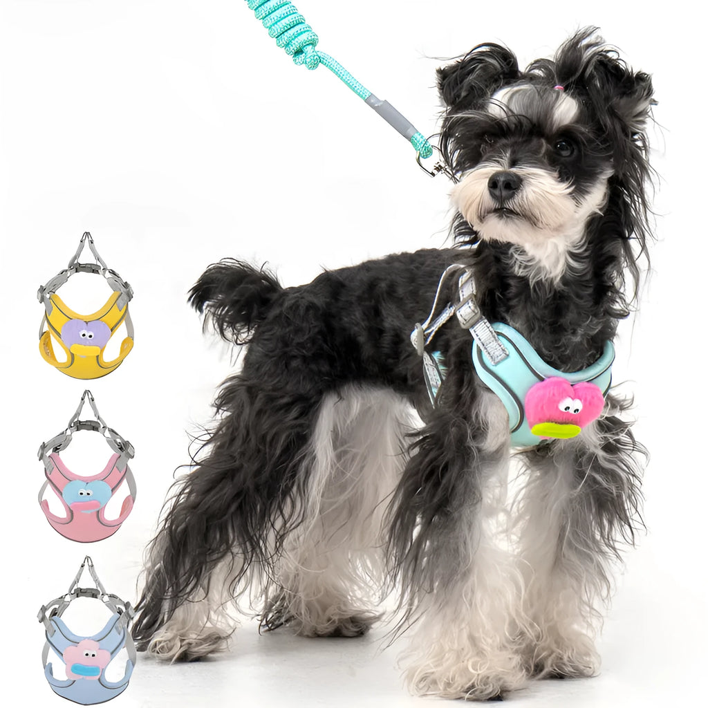 No pull step-in dog harness with multifunction leash, reflective stitching, in blue, available in sizes XS to XL