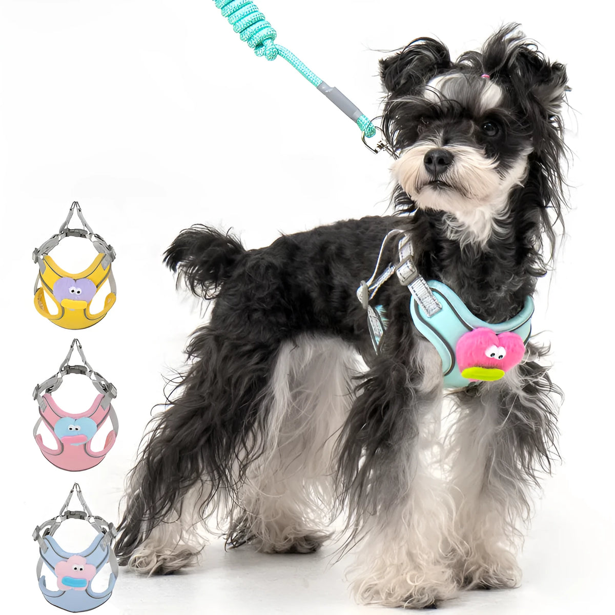 No pull step-in dog harness with multifunction leash, reflective stitching, in blue, available in sizes XS to XL