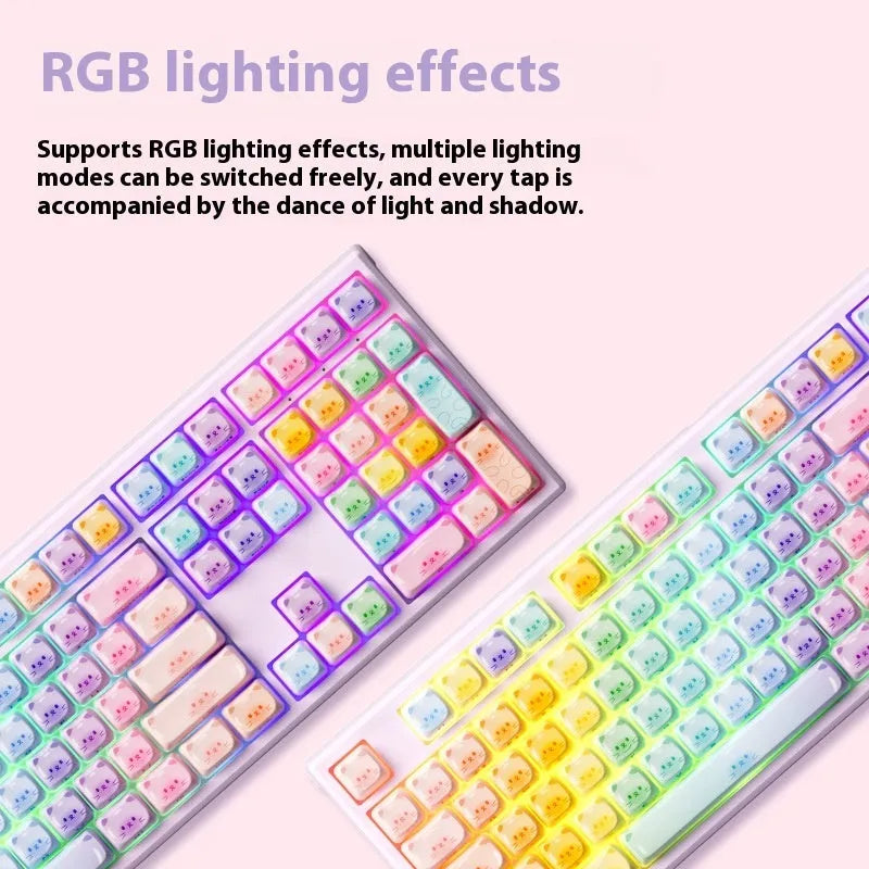 Coloured sugar cat design mechanical keyboard with Gateron piano switches and Bluetooth connectivity