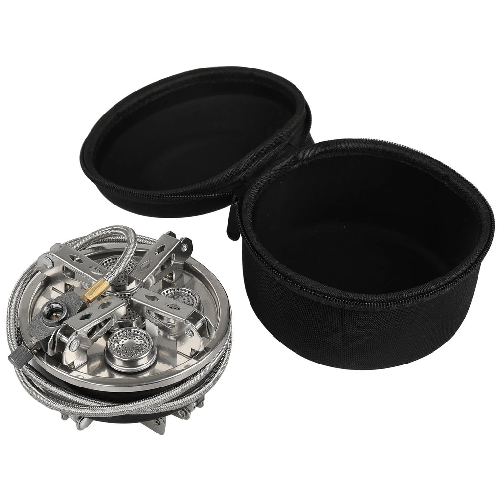 Silver stainless steel split camping stove with 100cm hose and foldable design