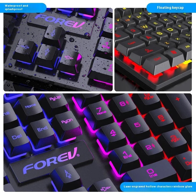 Black 104-key gaming keyboard with backlight illumination showing full key layout