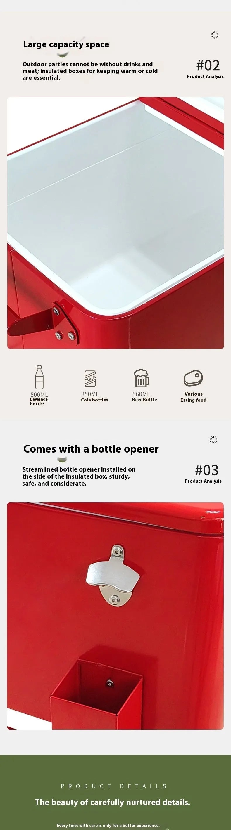 Red metal insulated trolley ice bucket with 750ml capacity for outdoor picnics