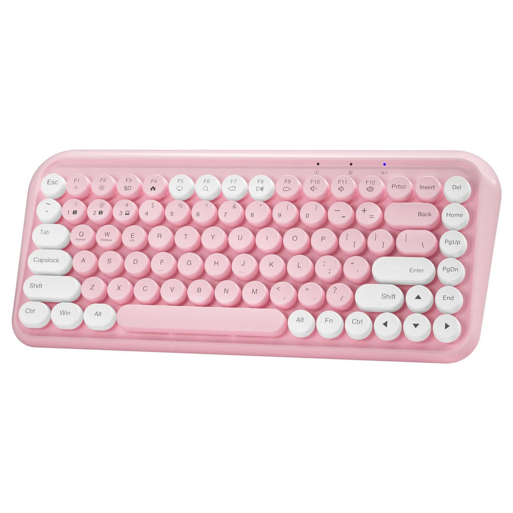 Pink dual-mode Bluetooth portable keyboard with silent keys and compact design