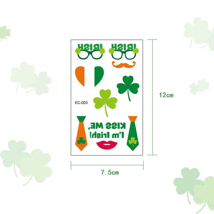 Temporary tattoo sticker paper with Irish festival flag and shamrock designs for face and body application