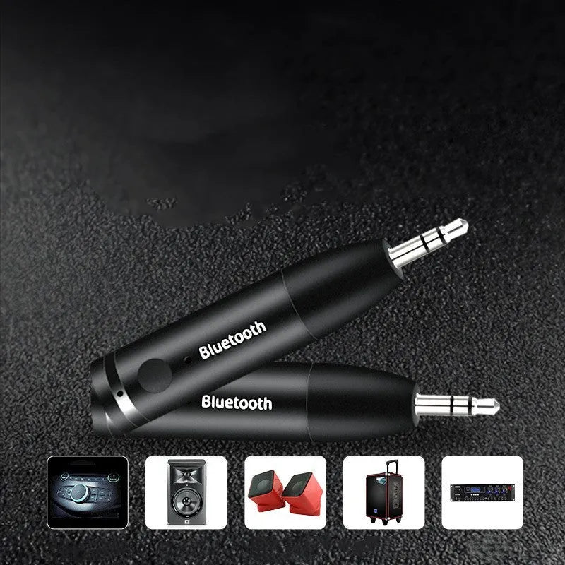 Black Bluetooth audio receiver for car AUX input with USB charging cable