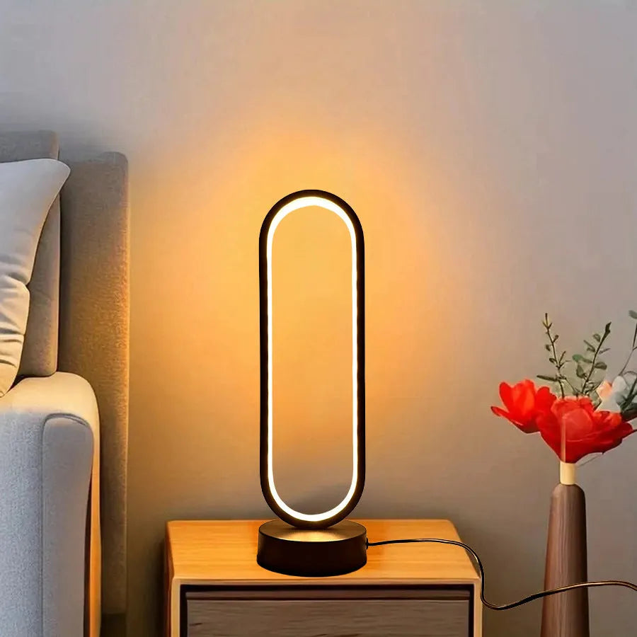 Black and white USB LED wall light with ring design, acrylic and iron body, dimmable three-colour plug for living room or bedroom