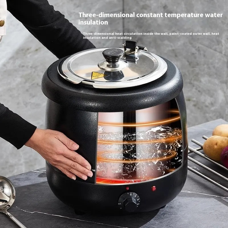 10L black electric heating soup pot with stainless steel insulation and large mouth cover