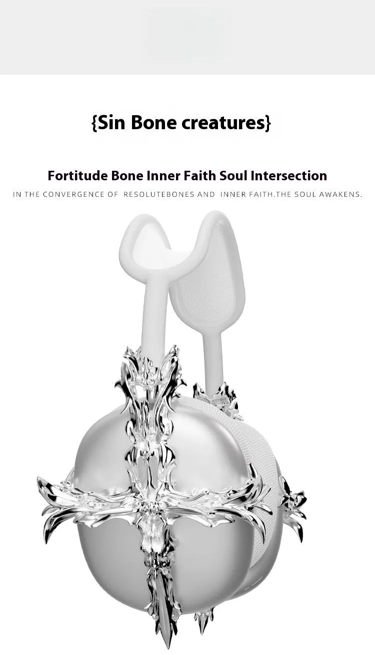 Gothic cross design hard resin cover for Apple AirPods Max headphones in gunmetal colour.